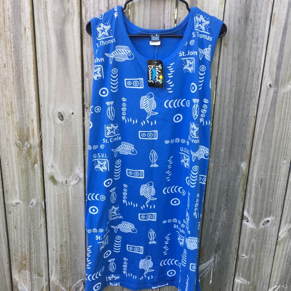 Beach coverup one size blue  fish print nwt